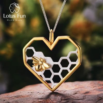 Echt 925 Sterling Zilver Fijne Sieraden Honingraat Home Guard 18k Gouden Bij Liefde Hart Hanger Zonder Ketting Voor Vrouwen goud