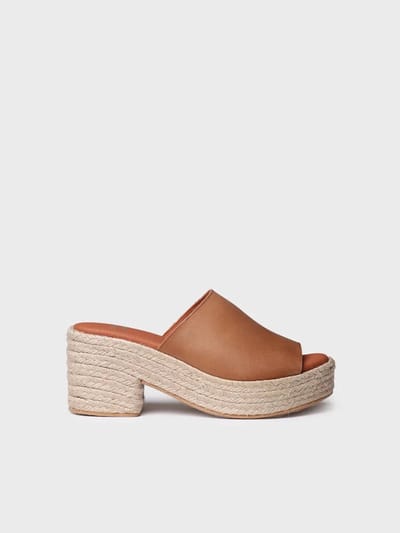 Leren espadrille zonder hiel met brede hak | ANDREA