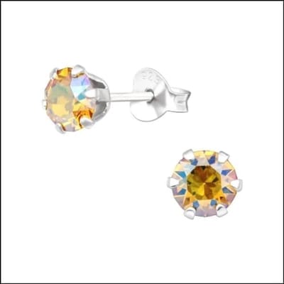 Aramat Jewels | Oorbellen | 925 Zilveren Kristallen Oorbellen Rond 4-8mm - Sprankelende Studs | 5mm / AB Jonquil | | | Zilver | Kinderen, Volwassenen | Verkleurd niet