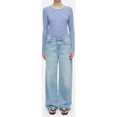Closed Half Placket Longsleeve T-shirts Blue Horizon Size: XL | Long-Sleeved Tops Outlet | Dames | Blauw