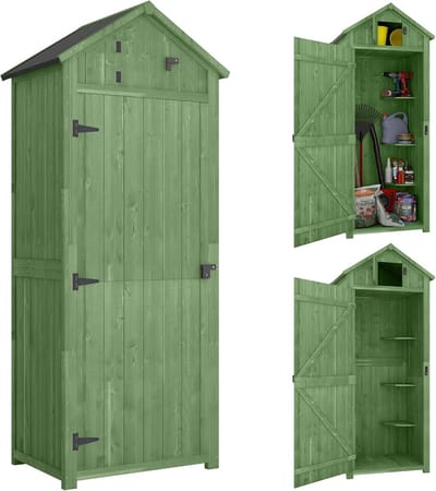 Tuinopbergkast - Gereedschapskast Hout - Tuinspullen Opbergen - Verstelbare Planken - 77 x 54 x 179 cm - Groen