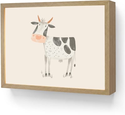 Nachtlampje 40x30 cm - Kinder lamp - Koe - Boerderij dier - Dieren - Pastel kleuren - Tafellamp kinderkamer draadloos - Slaapkamer lampje - Bedlamp kinderen - Kinderlampje - Wandlamp babykamer - Nachtlampjes