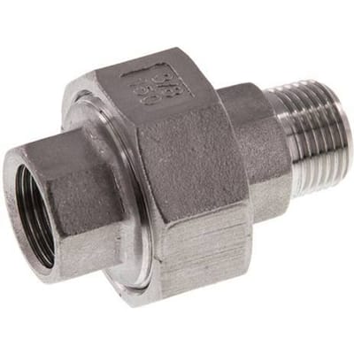 Rp 3/8'' x R 3/8'' F/M RVS Borstnippel 3-delig met Vlakke afdichting 16 Bar