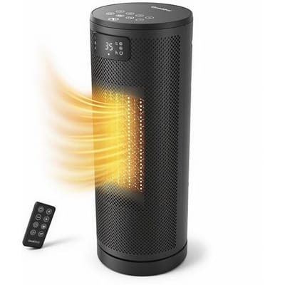 OmniHeat keramische ventilatorkachel 1800 W met afstandsbediening, 24-uurs timer en eco-modus, 4 warmtestanden, instelbare thermostaat, oscillatie,
