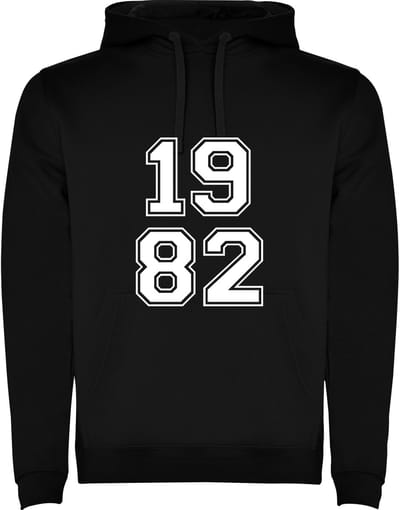 Zwarte Hoodie Varsity College Cijfers 1982 - Cijfers Wit - Opvallend Stoer - Mooi Maat M