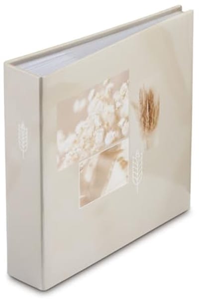 Fotoalbum voor 200 foto's met Katoenen Patroon en Geheugenkaartvak - Beige
