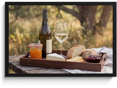 Poster in lijst - Fotolijst 60x40 cm - Posters - Picknick - Wijn - Kaasplankje - Posterlijst zwart - Decoratie - Wanddecoratie woonkamer - Muurdecoratie slaapkamer