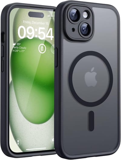 voor iPhone 15 Plus Case Compatibel met MagSafe, Volledige Camerabescherming, Schokbestendig Anti-vingerafdruk Anti-slip Hoesje Dunne Translucente Matte Backcover 6,7-Inch, Zwart
