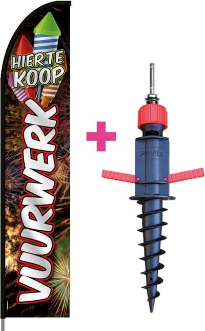 Beachflag - Vuurwerk #2 - Vlag + Grondboor + Rotator + Hengelsysteem + Draagtas - Actievlag.nl