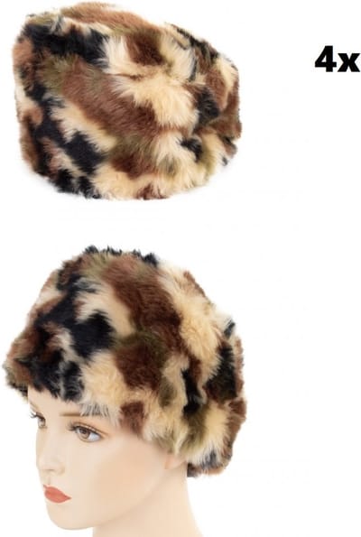 4x Bontmuts camouflage mt.57 - Dames/kids- winter kou carnaval thema feest bont