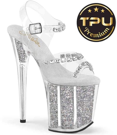 Pleaser - FLAMINGO-808PREM-STN Sandaal met enkelband, Paaldans schoenen - US 5 - 35 Shoes - Transparant