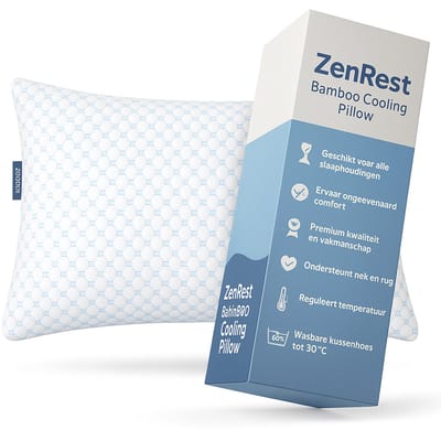 ZenRest Bamboe Koel Kussen – Traagschuim & Verstelbare Vulling – Ademend & Hypoallergeen – Voor Rug-, Zij- en Buikslapers – Luxe Verkoelend Hoofdkussen