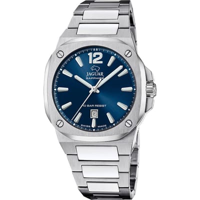 Jaguar J1024/1 Heren Horloge - Saffierglas - Roestvrijstaal/Staal - Zilverkleurig - Ø 41 mm - Quartz - Vouw/Vlindersluiting - 10 ATM (zwemmen)