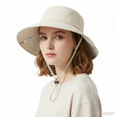 Safari hoed - Bucket hat - Vissershoedje - TENZHVXI® - Verstelbare Pasvorm Met Paardenstaartgat - Waterafstotend - 43 Cm Randbreedte Lichtgewicht Stoffen Design - 1 Stuk Hoed Met Kinband - Ideaal Voor Vissen Wandelen Kamperen En Tuinieren