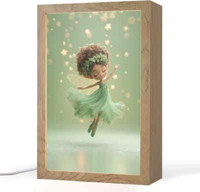Nachtlampje 20x30 cm - Kinder lampje - Fee - Groen - Sprookje - Sterren - Tafellamp kinderkamer - Slaapkamer lamp - Bedlamp kinderen - Kinderlampje stopcontact - Wandlamp babykamer - Nachtlampjes