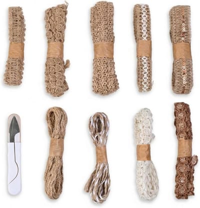Vintage Jute Draad met Kant en Scharen, Bohemian Cadeau Ribbons en Creatieve Accessoires voor DIY Verpakking, Bruiloften en Feesten