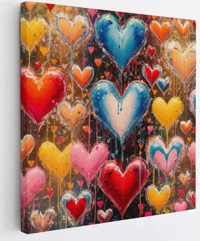 Saammp Canvas Schilderij - Kleurrijke Hartjes - Abstract - 20x20 - Foto op canvas - Wanddecoratie - Muurdecoratie Woonkamer - Slaapkamer decoratie - Canvas Print
