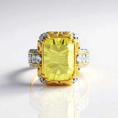Cavill - 925 Sterling Zilver Ring met Achthoekige Ouro Verde Kwarts 6,48 ct - Palladiumaccenten - Zirkonia uit Cambodja - Elegante Dames Ring