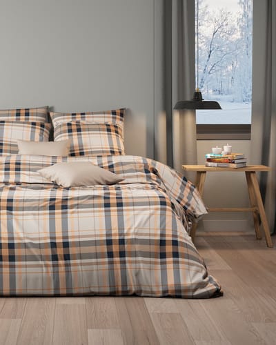 Mistral Home - DEKBEDOVERTREK - flanel - 140 x 200 cm + 65 x 65 cm - eenpersoons - ruiten - Écru