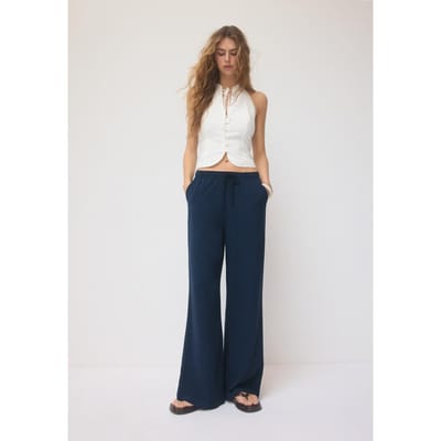 Stradivarius Rechte broek met linnenlook  Donkermarine XS