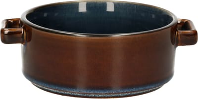 Cosy & Trendy Kommetjes/soepkommen voor dessert/ontbijt - Porselein - D13 x 5.5 cm - blauw/bruin - met oortjes - stapelbaar