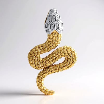 Cavill - Zilveren hanger met 16 I1 (G) diamanten 0,077 ct - 925 sterling zilver verguld - Luxe pavé slangvorm - Rond briljant geslepen