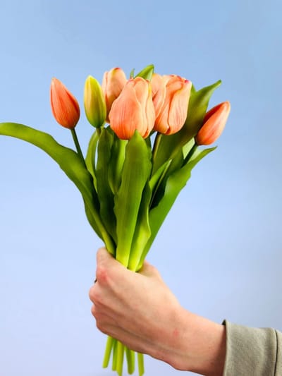 Kunst tulpen "Hollandse Pracht" Zalm | 30cm | Prachtig gedetailleerd boeketje | Perfect als cadeau of als decoratie voor jouw eigen interieur