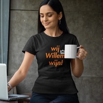 Zwart Koningsdag T-shirt - MAAT XS - Heren Pasvorm - Wij Willem Wijn 2 Kleuren