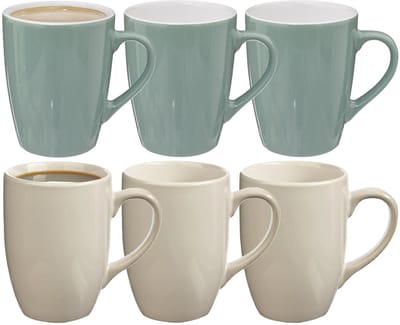 5Five Koffiemokken Colorama - 6x stuks - Keramiek - in 2 kleuren - 380 ml - 9 x 11 cm - Bekers