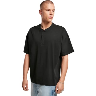 Urban Classics - Oversized Henley Heren Tshirt - S - Zwart