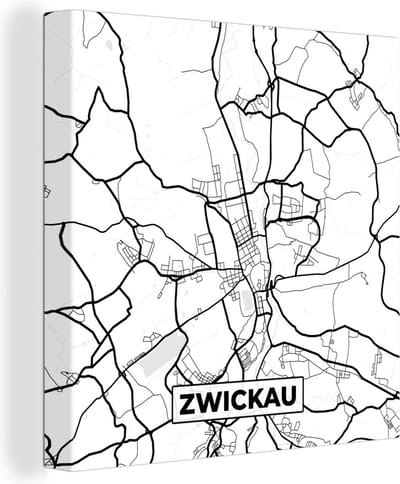 Canvas Schilderij Stadskaart - Plattegrond - Zwickau - Kaart - 20x20 cm - Wanddecoratie
