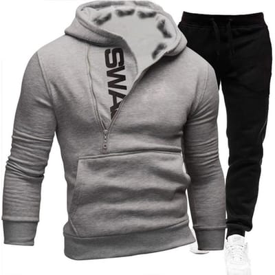 Herensets Hoodies en broeken Tweedelige sets Rits Capuchon Sweatshirt Outfit Sportkleding L grijs