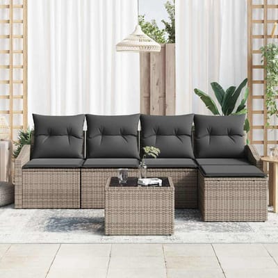 vidaXL Bankstel met kussen met opslag 6 pcs Lichtgrijs poly rattan