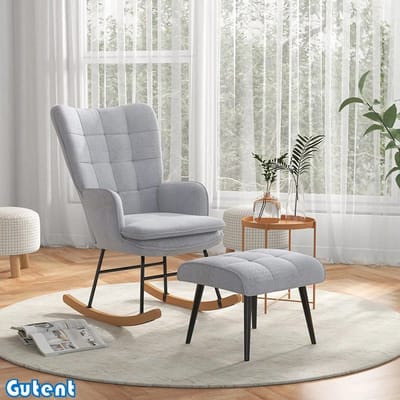 Gutent Schommelstoel - Voetenbank - Beukenhout - 64 cm x 89 cm x 90 cm - Grijs