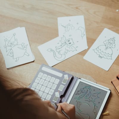 BEAU by Bo Kidywolf Kidydraw Mini Tekenboek met LCD-scherm Galaxy + Refill Dieren & Oceanen en Piraten