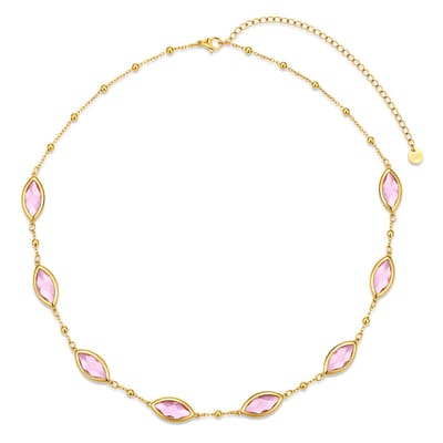CO88 Collection - 8CN-26501 - Dames Ketting Roze Glasstenen - Stainless Steel - Cadeau