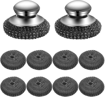 Complete Reinigingsset met 10 Stukken, RVS Schuurspons, Magnetische Borstels en Reserveballen voor Keuken, Pannen en Grillplaten