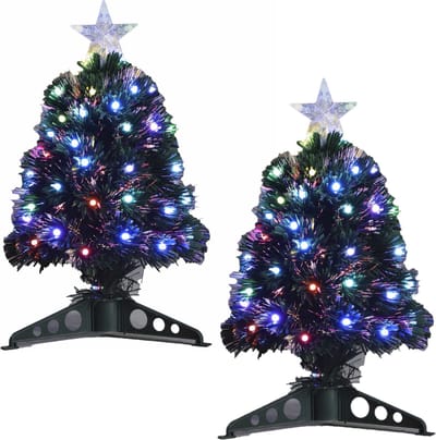 Fiber optic kerstboom/kunst kerstboom met gekleurde lampjes 45 cm - 2x stuks - Kunstbomen/kerstbomen met lampjes/lichtjes