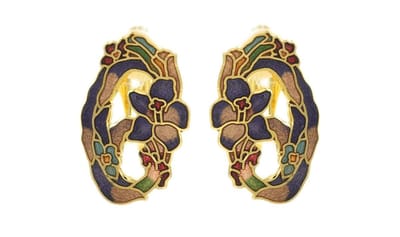 Behave - Oorclips dames - bloemmotief - paars - 3 cm - art deco ovaal