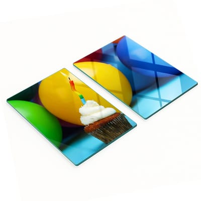 Decoratieve snijplanken van gehard glas, geschikt voor kleine tulbandcakes (2x40x52 cm).