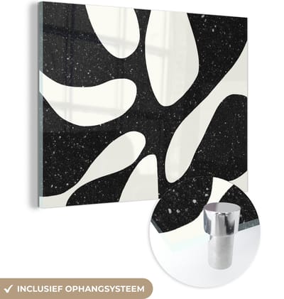 MuchoWow® Glasschilderij 120x90 cm - Schilderij acrylglas - Plant - Zwart - Minimalisme - Foto op glas - Schilderijen