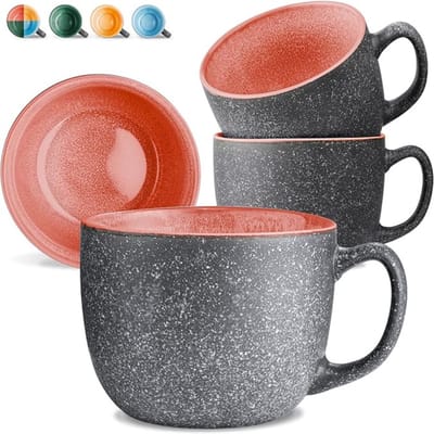 Verte Koffiemok - Keramische Koffiekopjes - Dik Steengoed - Mokken met Handgemaakte Reactieve Glazuur - Blijft Lang Warm - Rood - Set van 4 - 350 mL