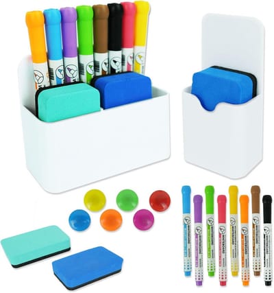 Whiteboard set 18 delig: magnetische penhouders, stiften en sponsen