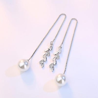 925 sterling zilver nieuwe Dames Mode Hoge Kwaliteit Parel Zirkonia Lange Kwast Sieraden white