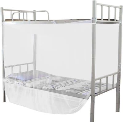 Bunkbedgordijn met 4 Hoekpalen, Ademend Muggennet voor Tweepersoonsbed, Wit (95x195x150cm)