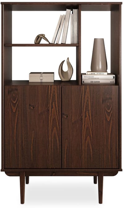 Highboard SIMONA van massief hout met open plank – afwerking in notenhout