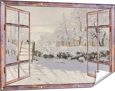 Gards Tuinposter Doorkijk De Ekster, La Pie - Claude Monet - 120x80 cm - Tuindoek - Tuindecoratie - Wanddecoratie buiten - Tuinschilderij