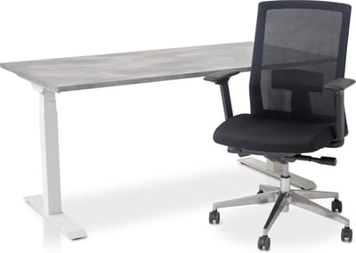 Zit-sta bureau elektrisch verstelbaar + ERGO Bureaustoel | NEN-EN 527 PRO Thuiswerkset | frame bureau wit - bureaublad betonlook | 160x80 cm