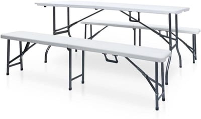 Inklapbare tuintafel - Picknickset buiten - Outdoor evenementen - Stabiel stalen frame - 180 cm lengte - Wit