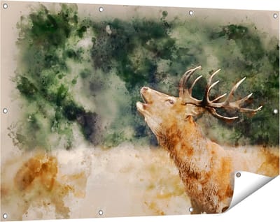 Gards Tuinposter Hert Aquarel - Abstract - 120x80 cm - Tuindoek - Tuindecoratie - Wanddecoratie buiten - Tuinschilderij